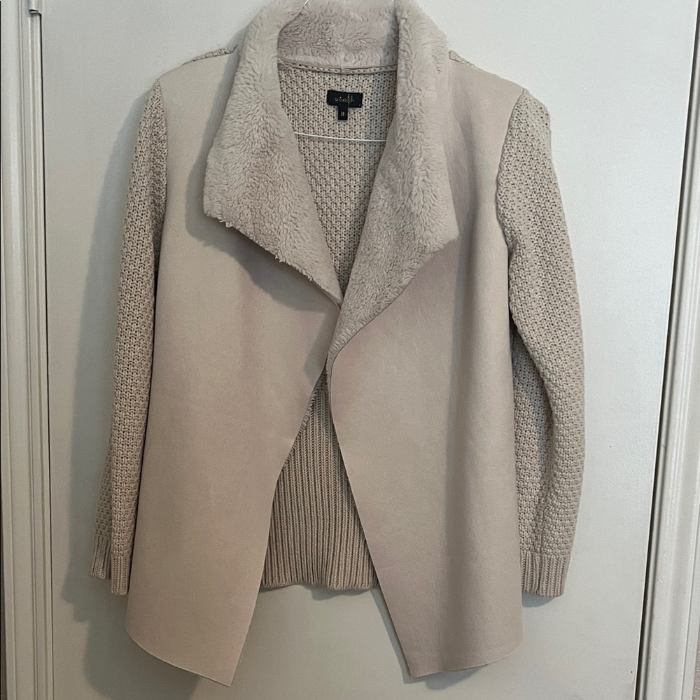 Beige Cream Jacket/Sweater Suede Knit Cardigan Medium